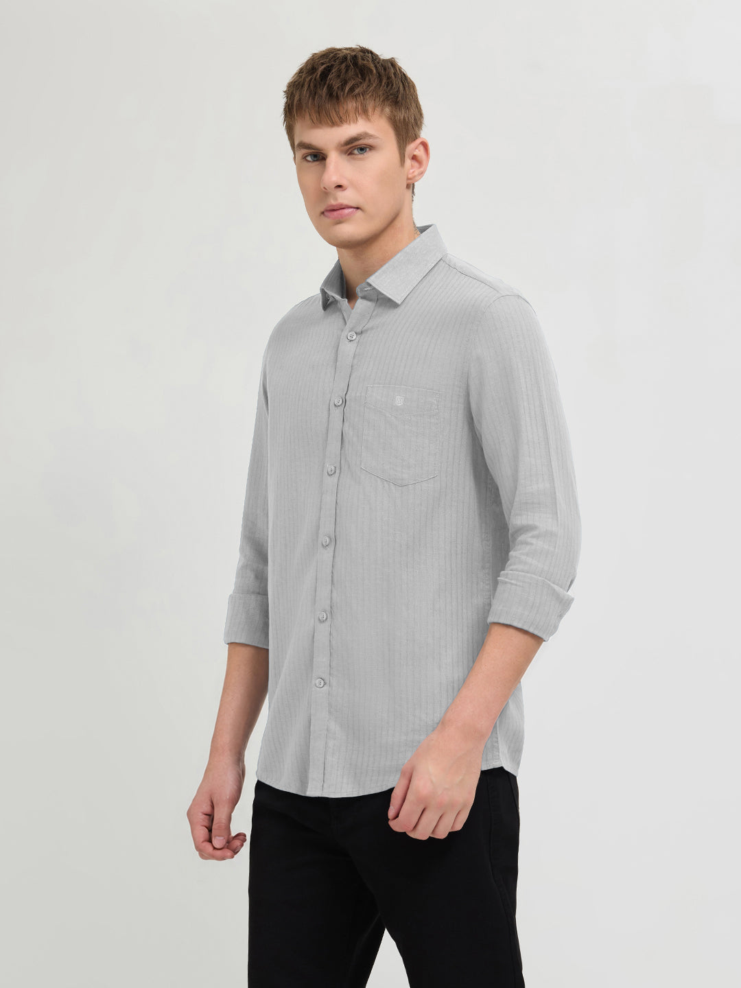 Warm Gray Solid Casual Shirt