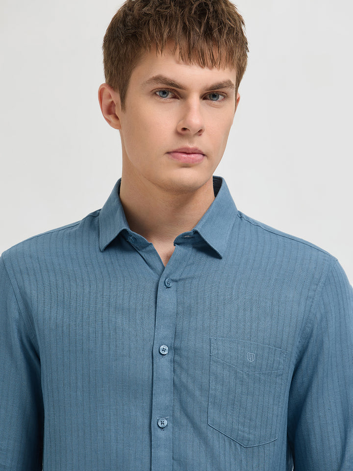 Thunder Blue Solid Casual Shirt