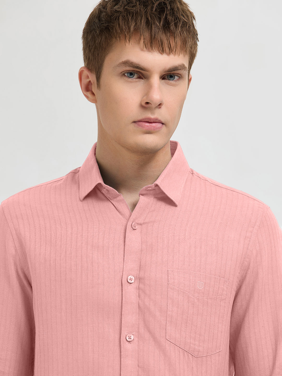 Creamy Peach Solid Casual Shirt