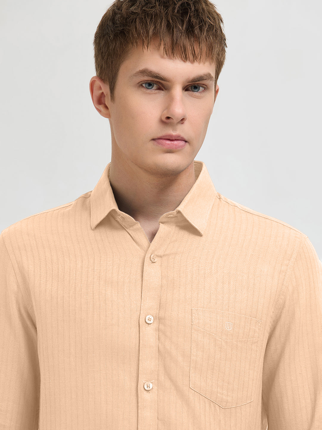 Pale Orange Solid Casual Shirt