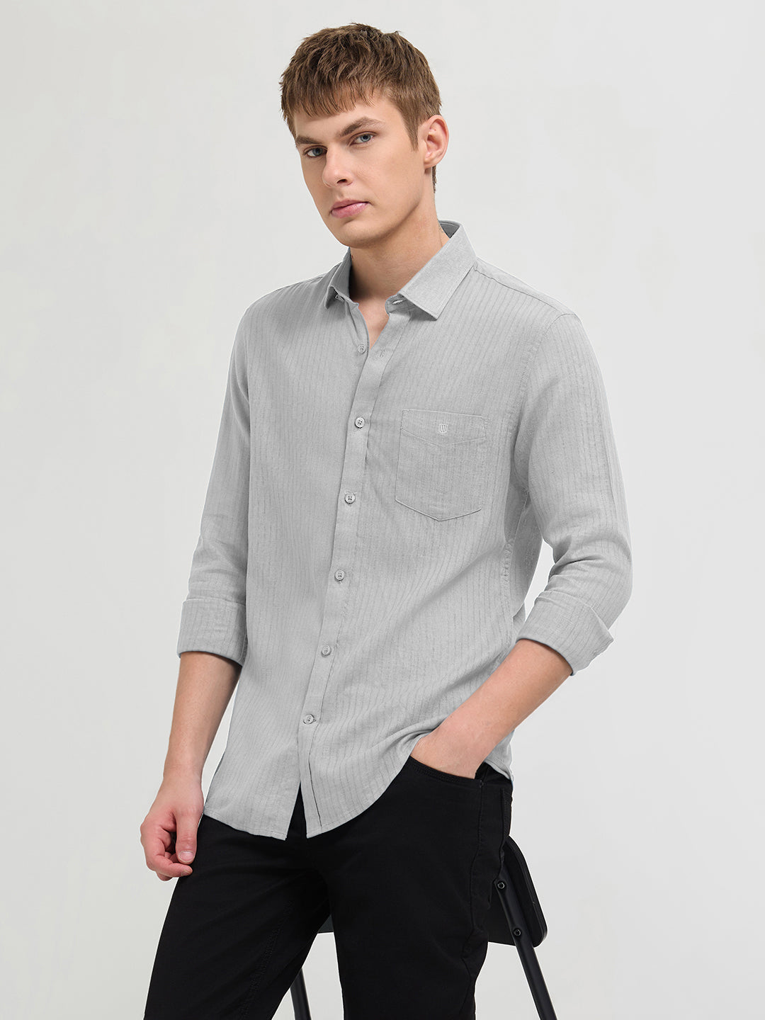 Warm Gray Solid Casual Shirt