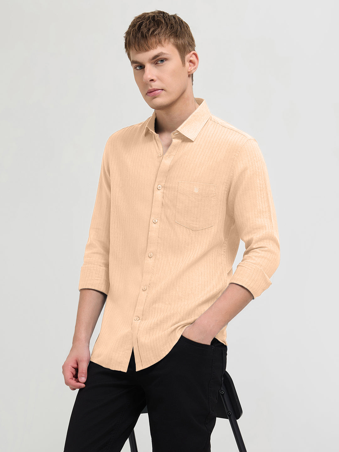 Pale Orange Solid Casual Shirt