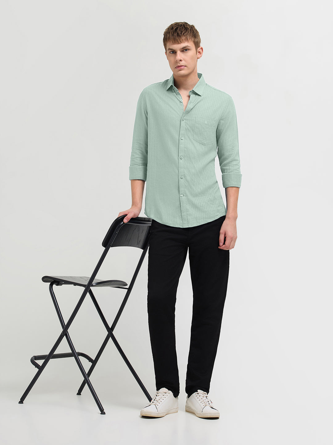 Grass Green Solid Casual Shirt