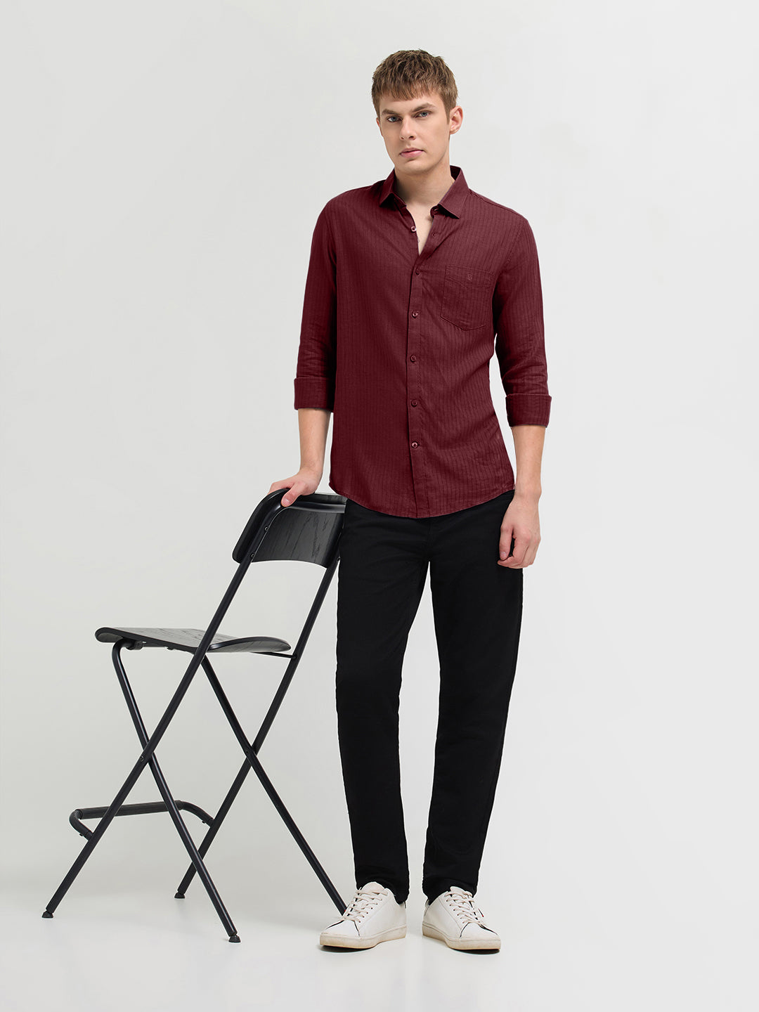 Velvet Red Solid Casual Shirt