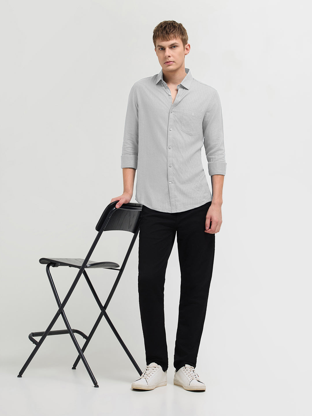 Warm Gray Solid Casual Shirt