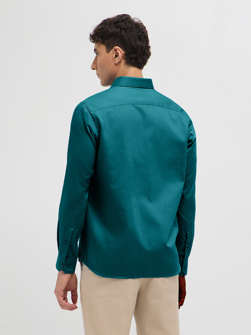 Teal Green Solid Formal Shirt