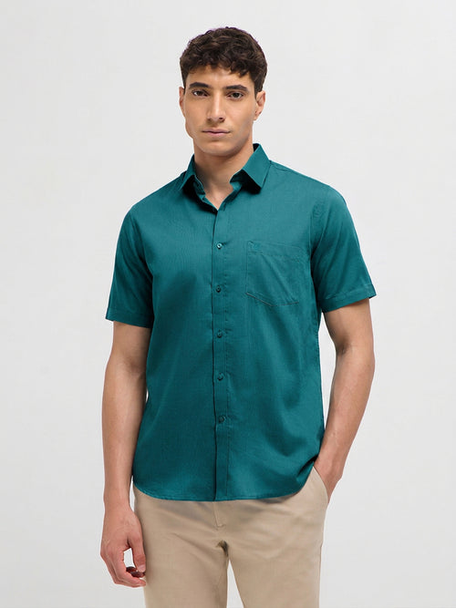 Teal Green Solid Formal Shirt