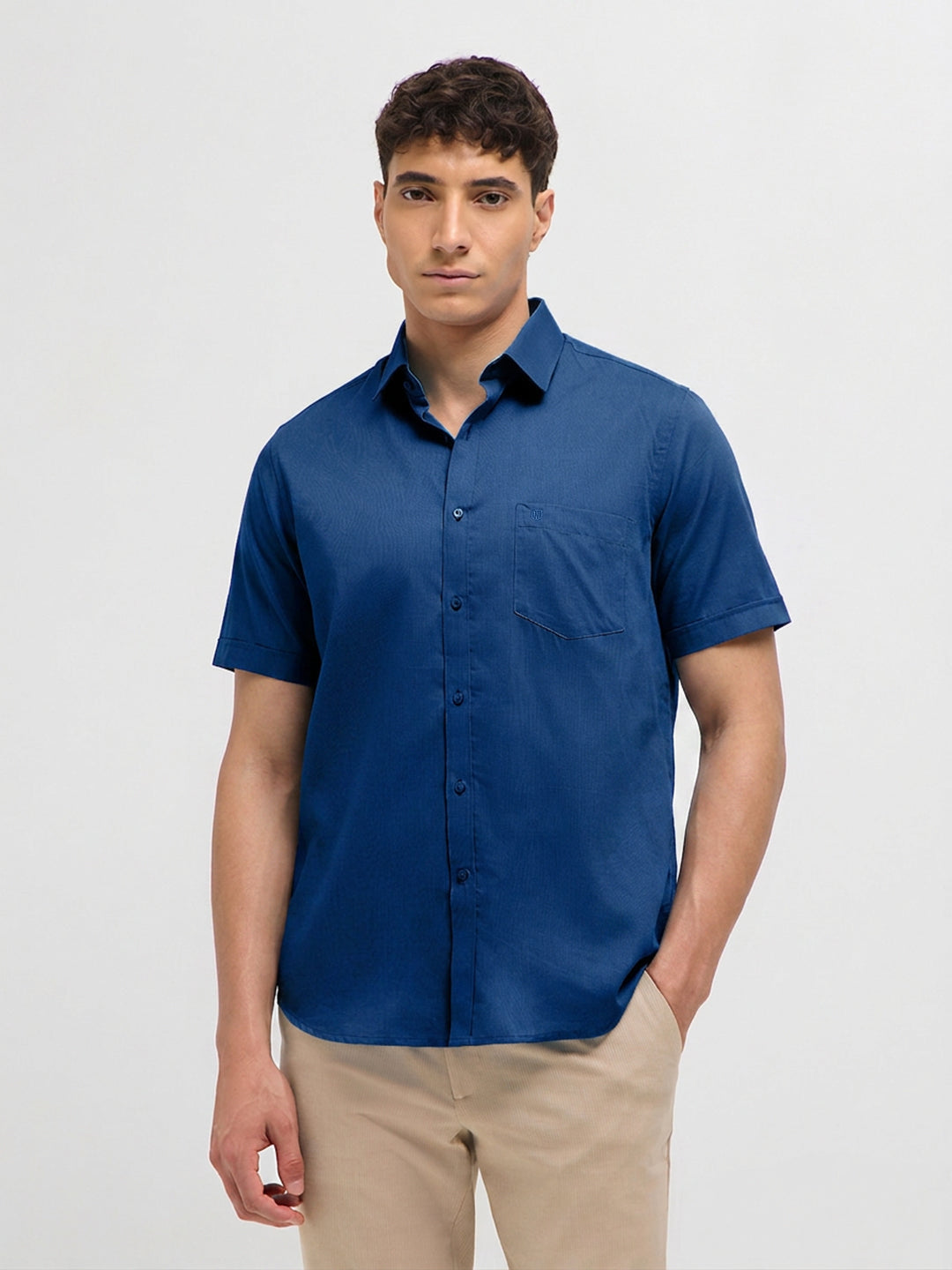 Muted Dusty Blue Solid Formal Shirt