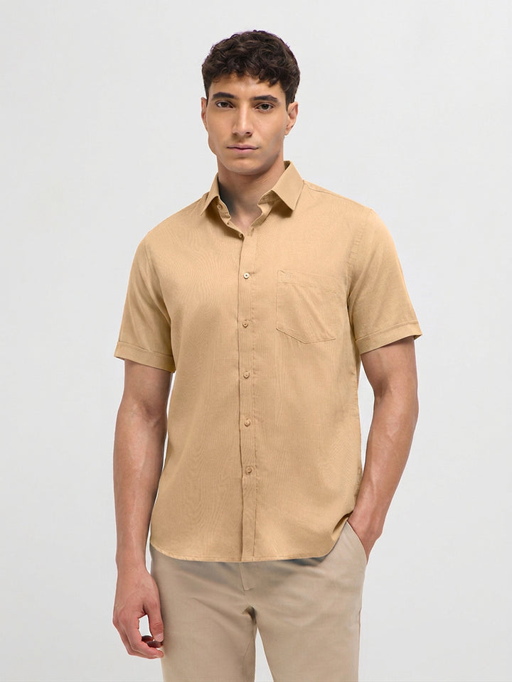 Sand Beige Solid Formal Shirt