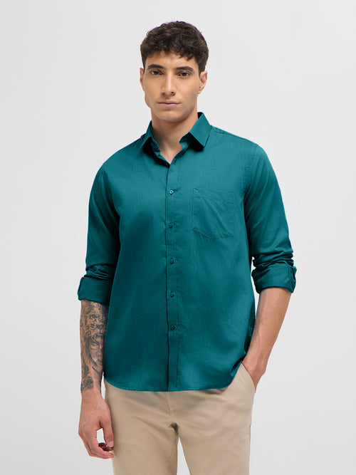 Teal Green Solid Formal Shirt