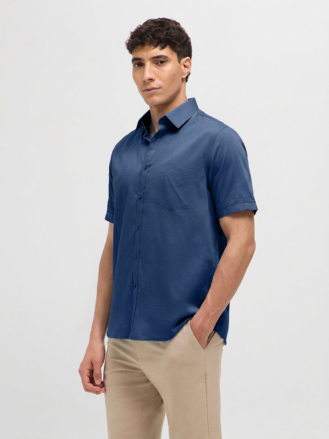 Indigo Blue Solid Formal Shirt