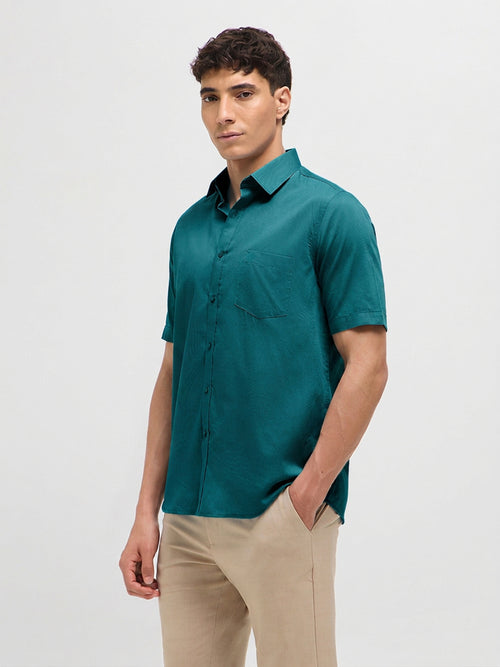 Teal Green Solid Formal Shirt