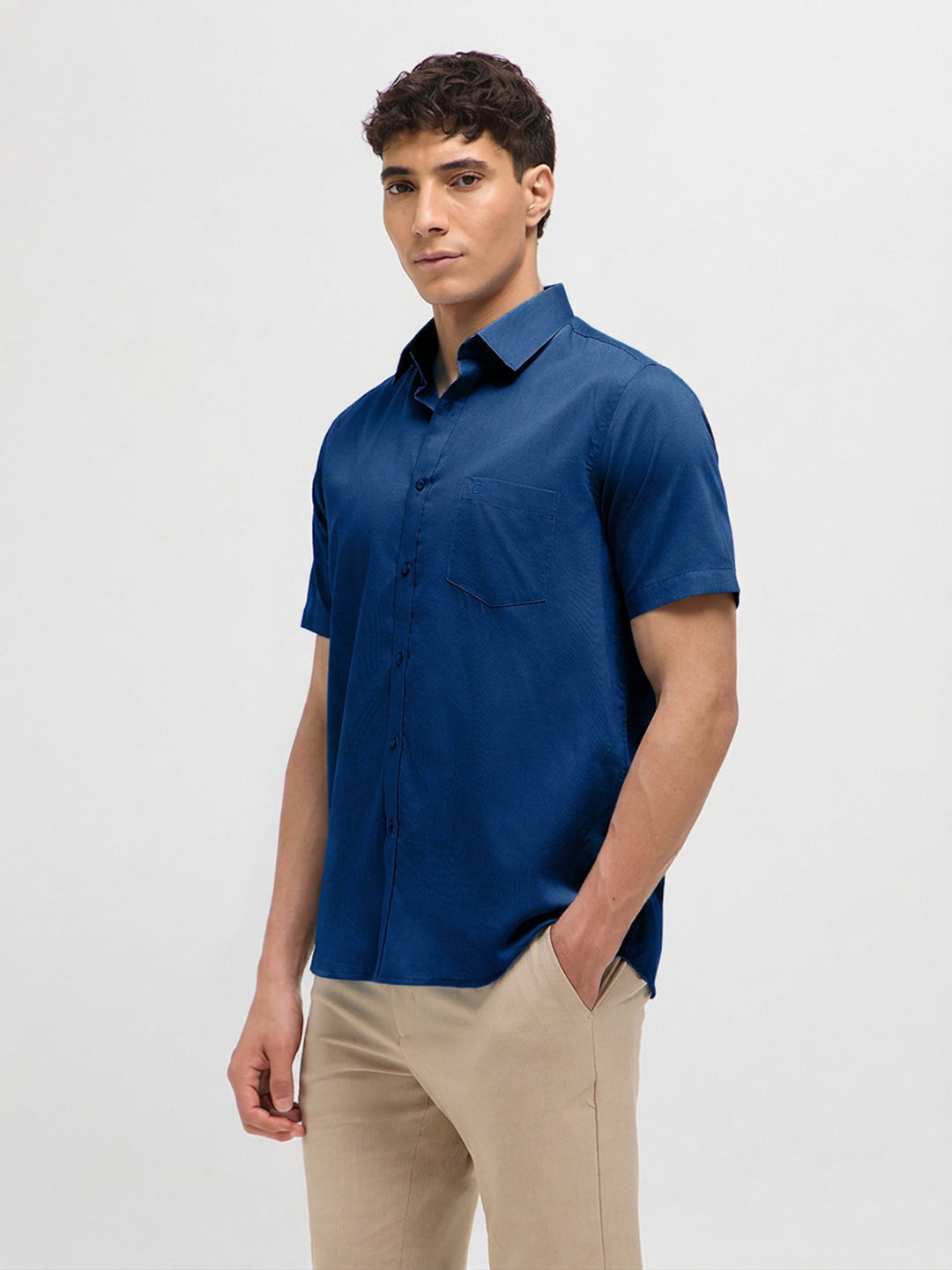 Muted Dusty Blue Solid Formal Shirt