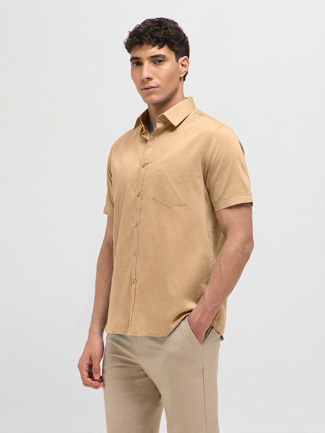 Sand Beige Solid Formal Shirt