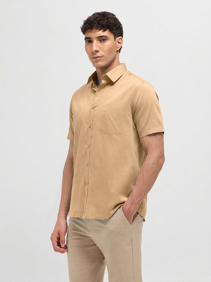 Sand Beige Solid Formal Shirt