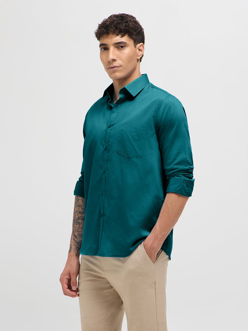 Teal Green Solid Formal Shirt