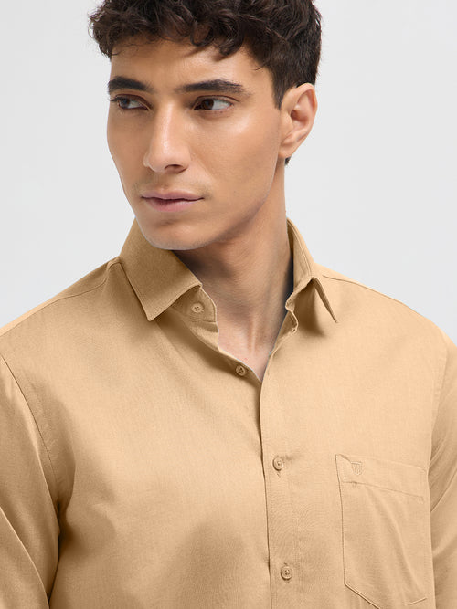 Sand Beige Solid Formal Shirt