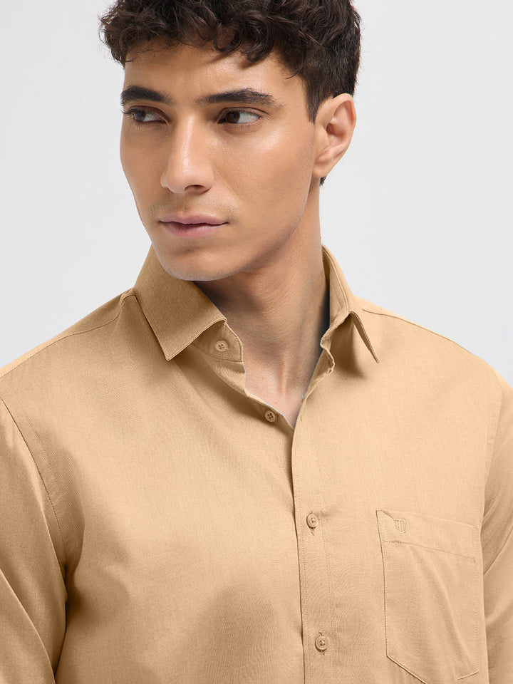 Sand Beige Solid Formal Shirt