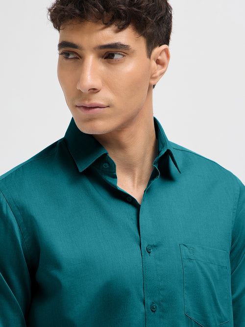 Teal Green Solid Formal Shirt