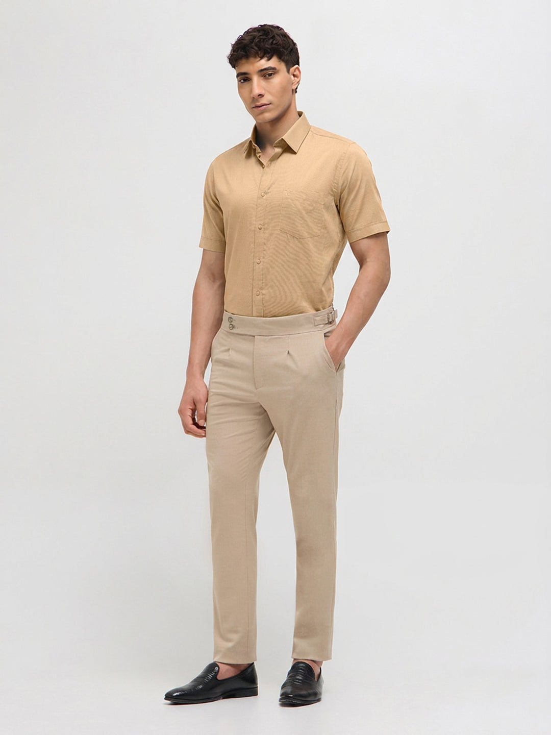 Sand Beige Solid Formal Shirt