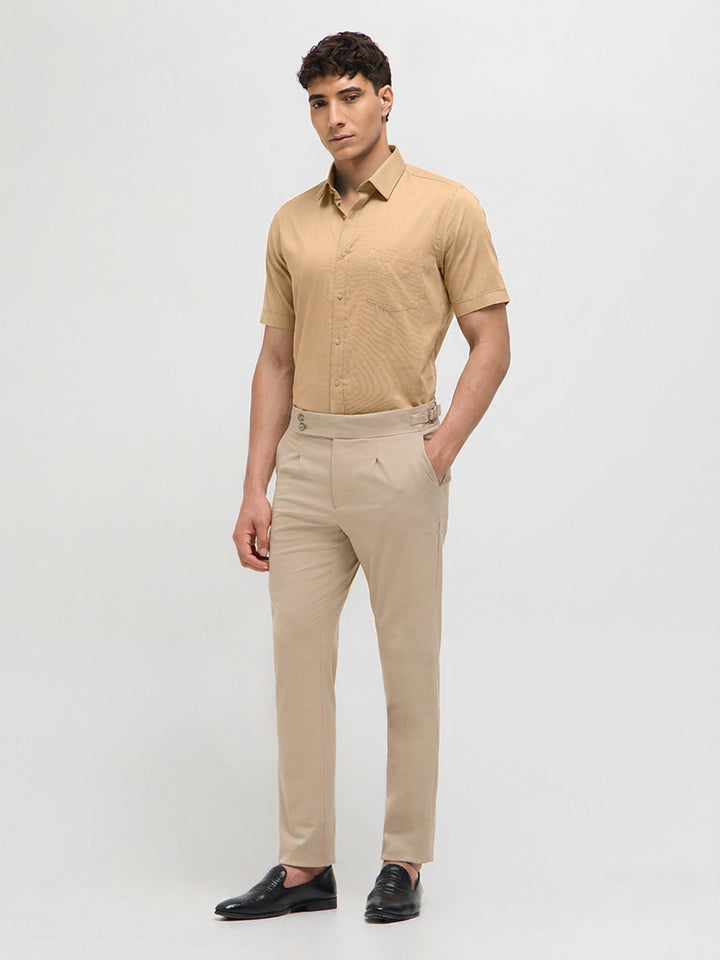 Sand Beige Solid Formal Shirt