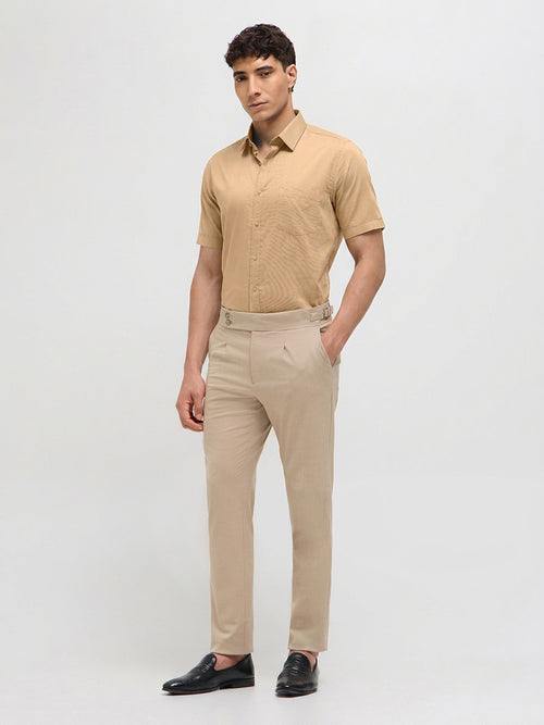 Sand Beige Solid Formal Shirt