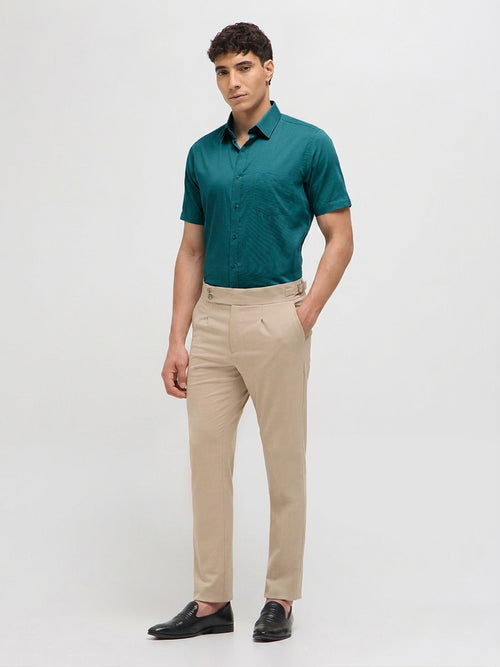 Teal Green Solid Formal Shirt