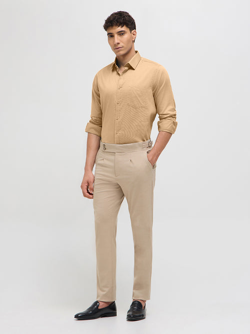 Sand Beige Solid Formal Shirt