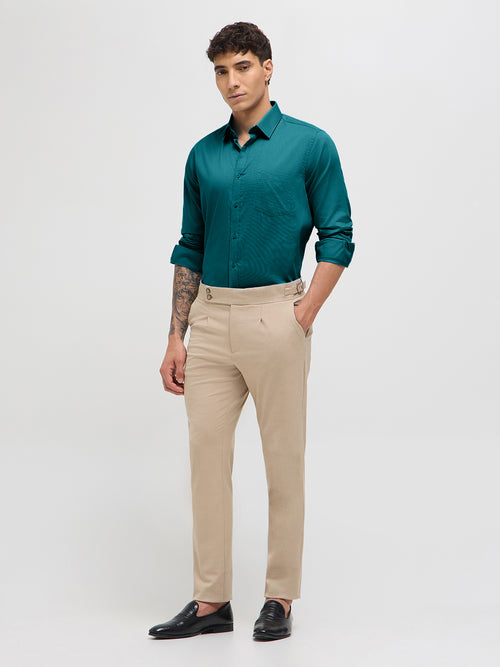 Teal Green Solid Formal Shirt