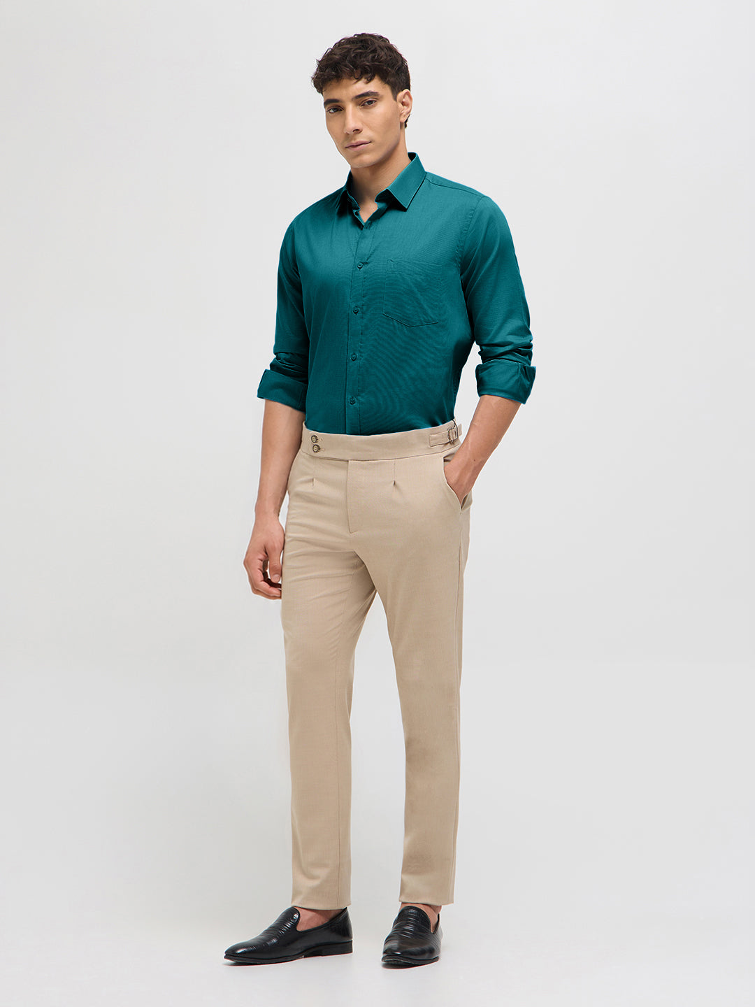 Teal Green Solid Formal Shirt
