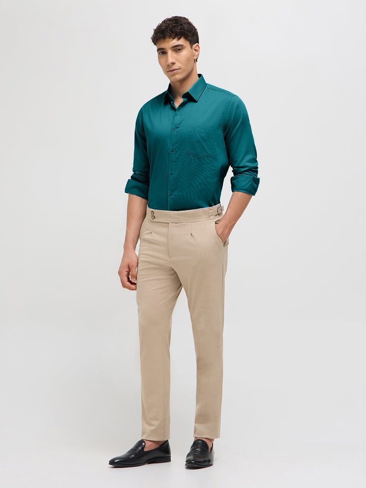 Teal Green Solid Formal Shirt