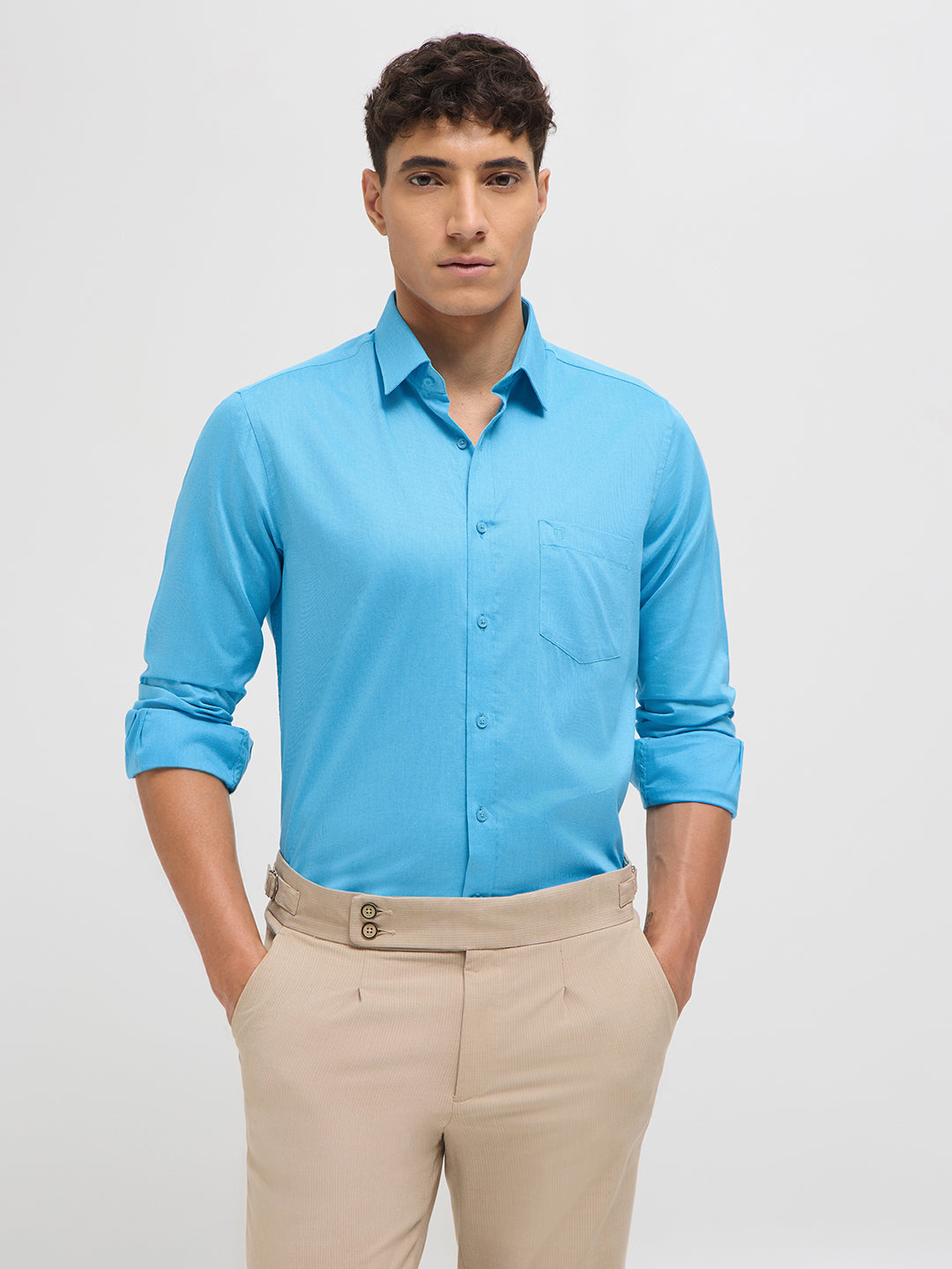 Sky Blue Solid Formal Shirt