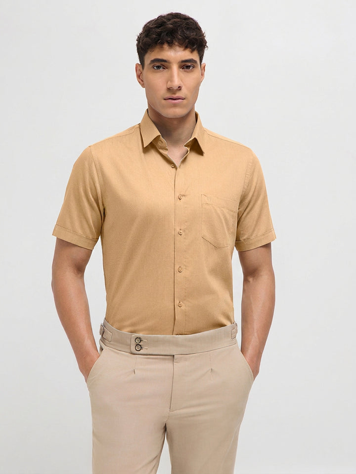 Sand Beige Solid Formal Shirt