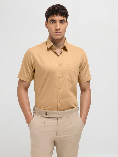 Sand Beige Solid Formal Shirt