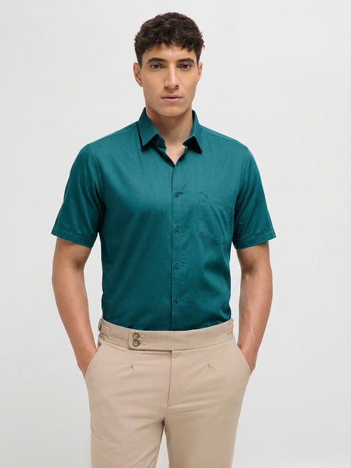 Teal Green Solid Formal Shirt