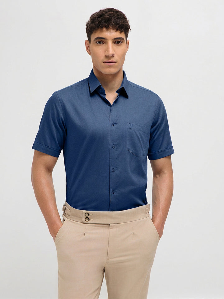 Indigo Blue Solid Formal Shirt