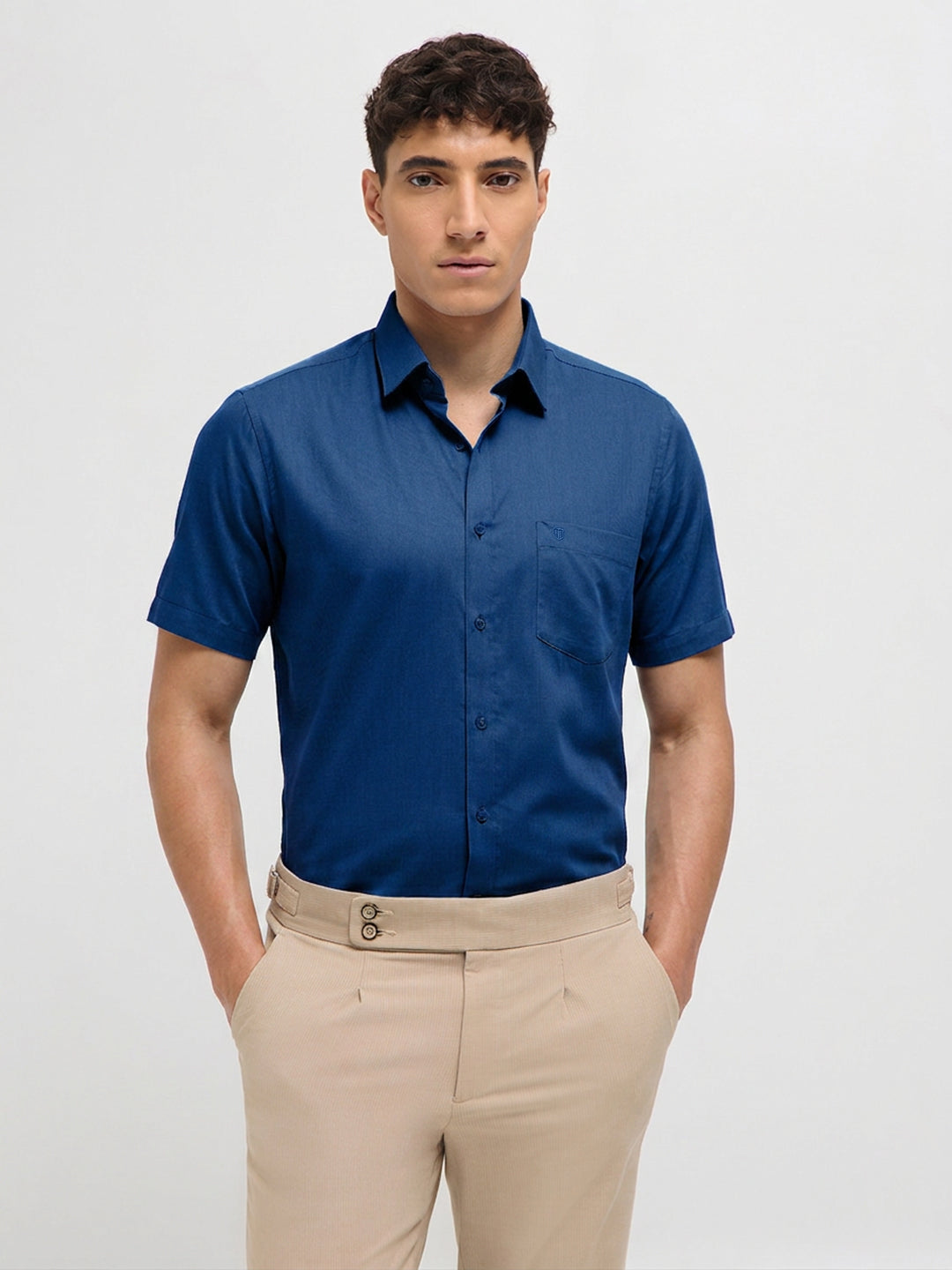 Muted Dusty Blue Solid Formal Shirt