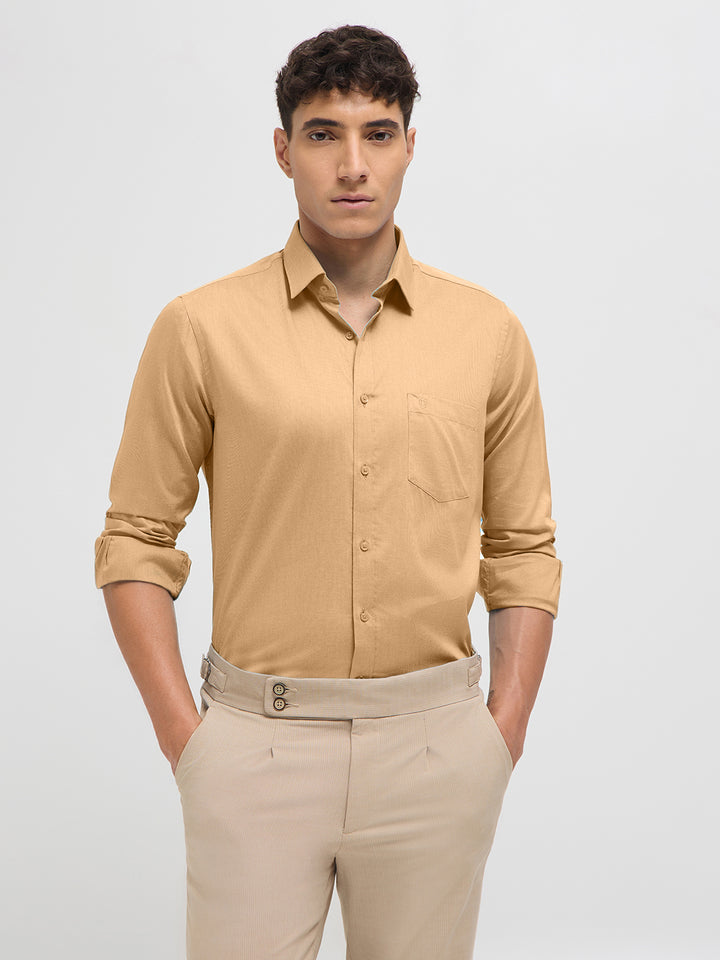 Sand Beige Solid Formal Shirt