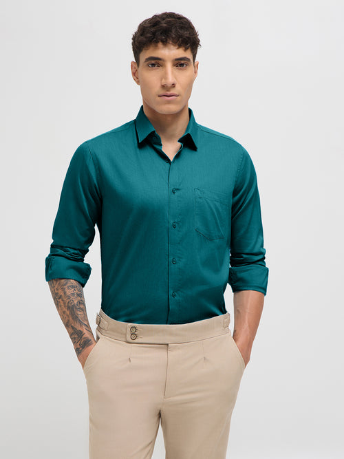 Teal Green Solid Formal Shirt