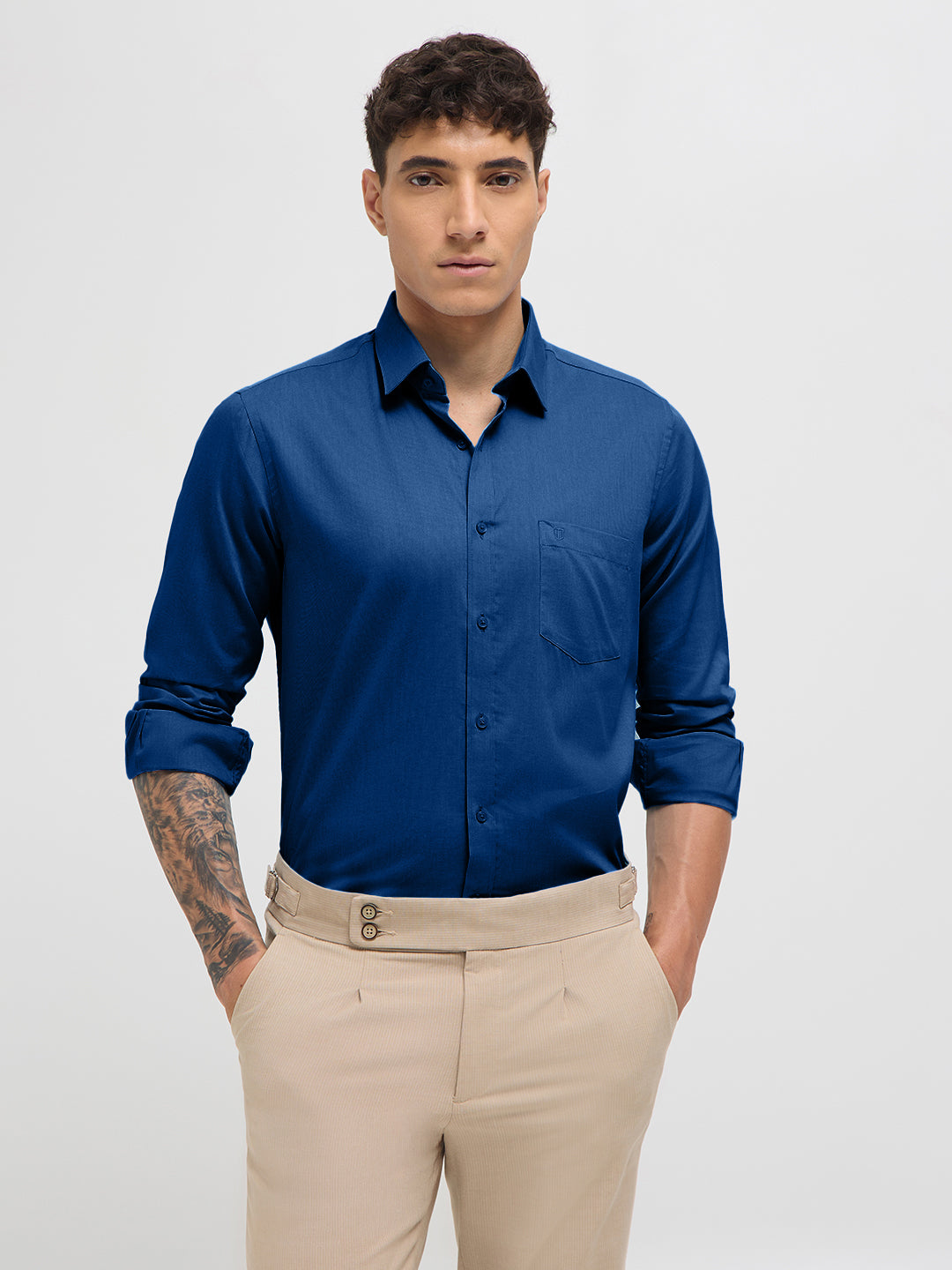 Muted Dusty Blue Solid Formal Shirt