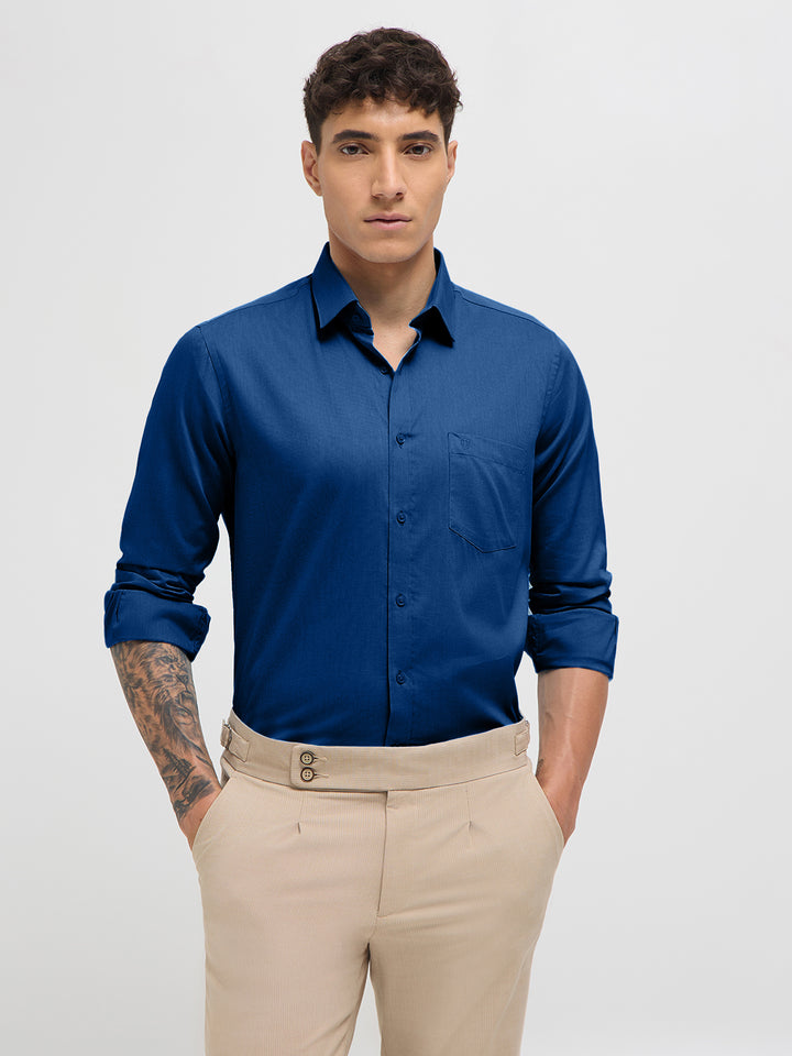 Muted Dusty Blue Solid Formal Shirt