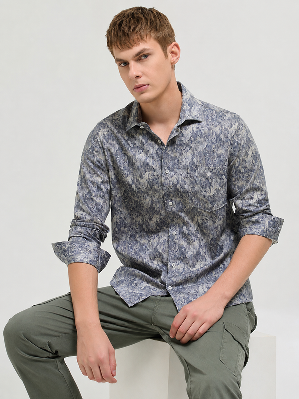 Cloud Grey Printed Casual Shirt