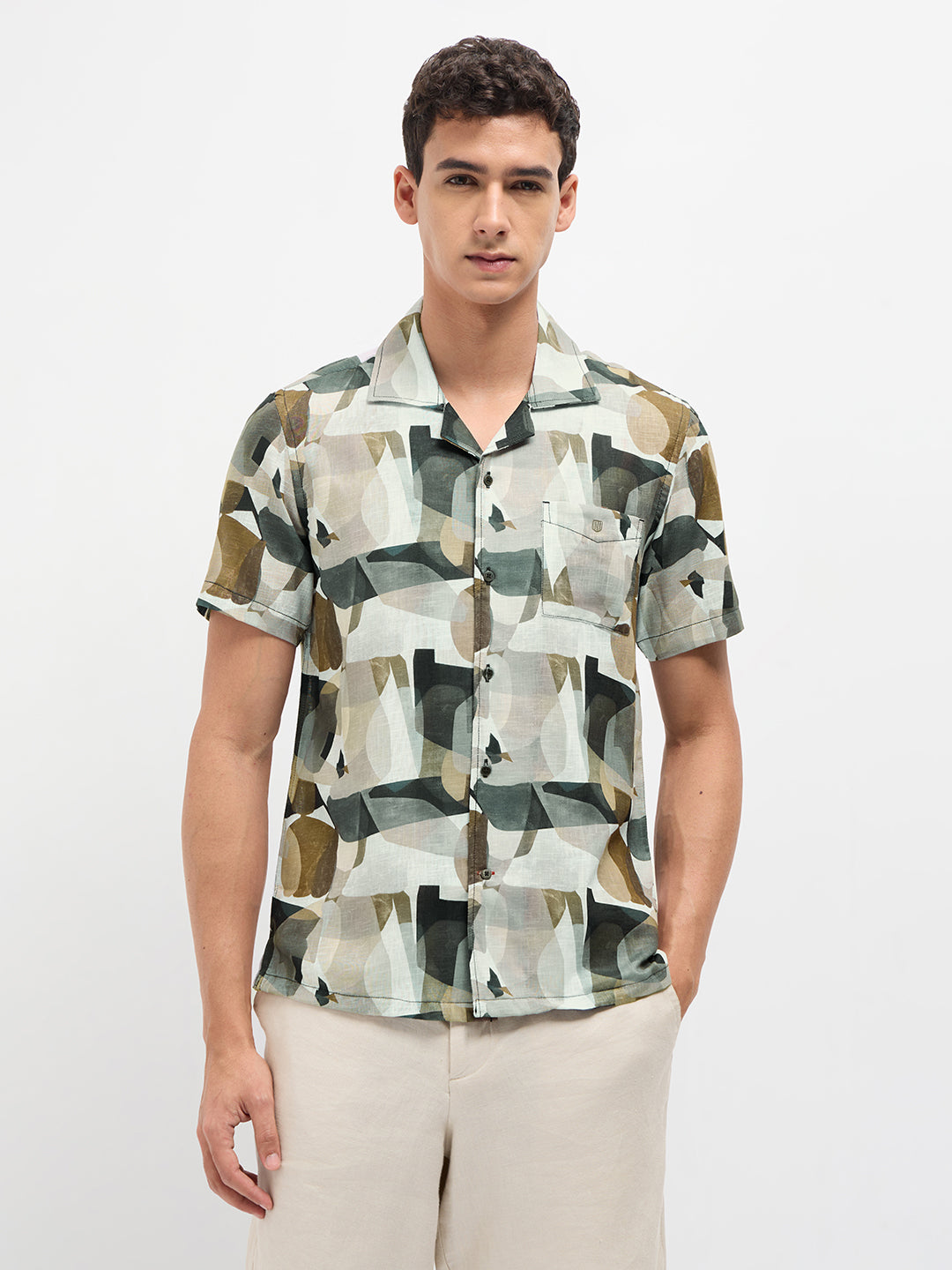 Brown Geometric Printed Casual Shirt