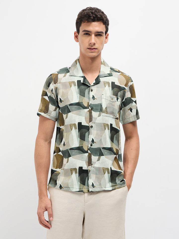 Brown Geometric Printed Casual Shirt