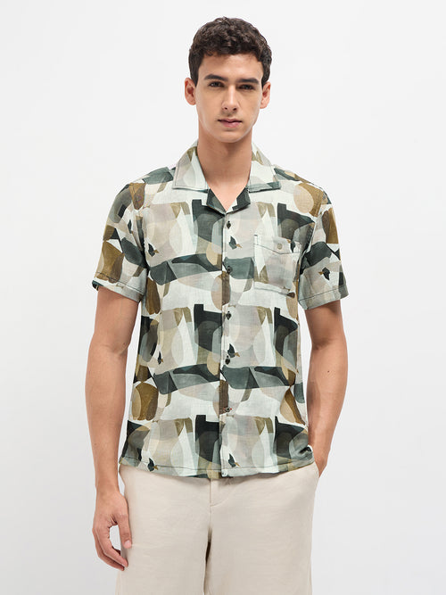 Brown Geometric Printed Casual Shirt