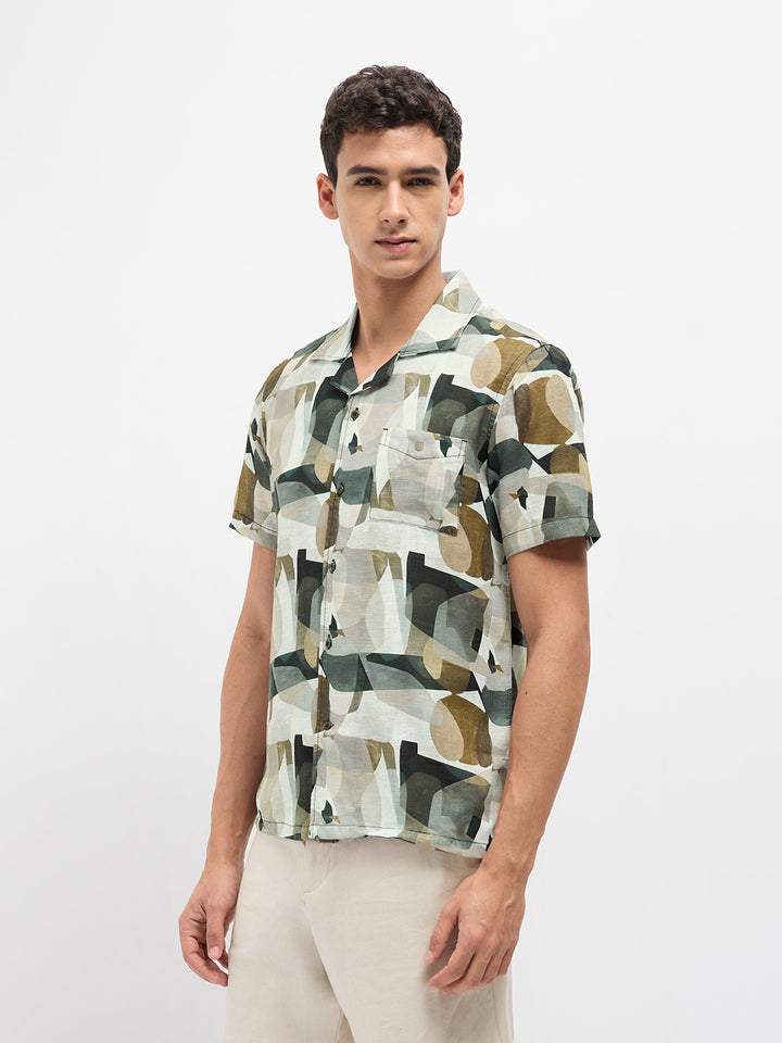 Brown Geometric Printed Casual Shirt