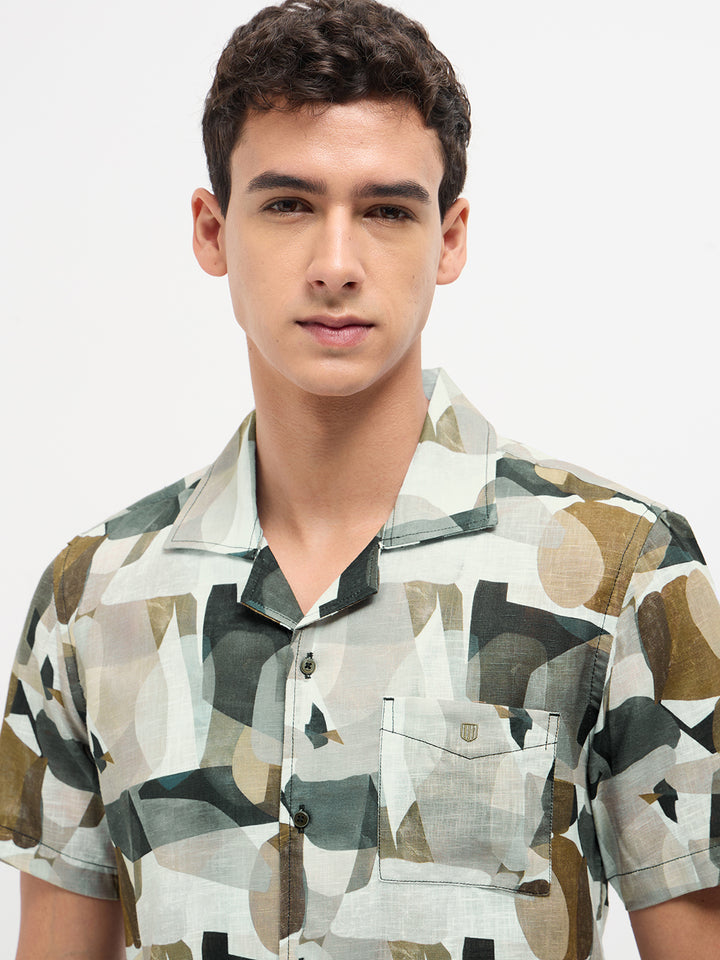 Brown Geometric Printed Casual Shirt
