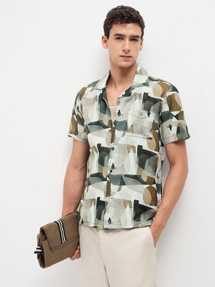 Brown Geometric Printed Casual Shirt