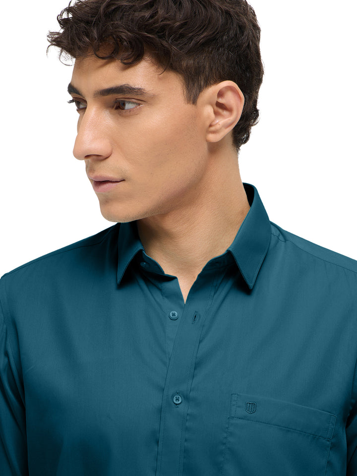 Dark Teal Green Solid Formal Shirt