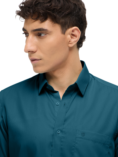 Dark Teal Green Solid Formal Shirt